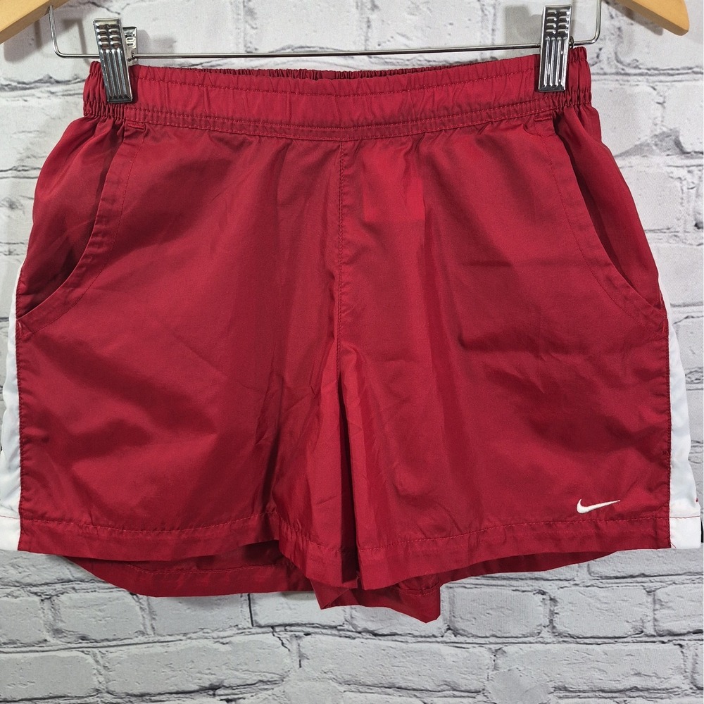 90s Nike Womens Nylon Shorts Red Elastic Running Athletic Gym Vintage Med 8-10